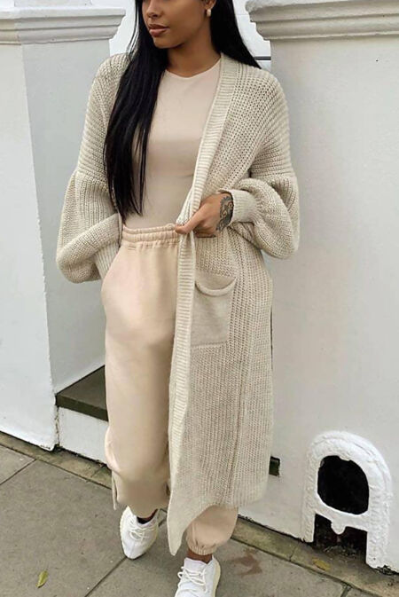 Longline Balloon Sleeve Knit Cardigan